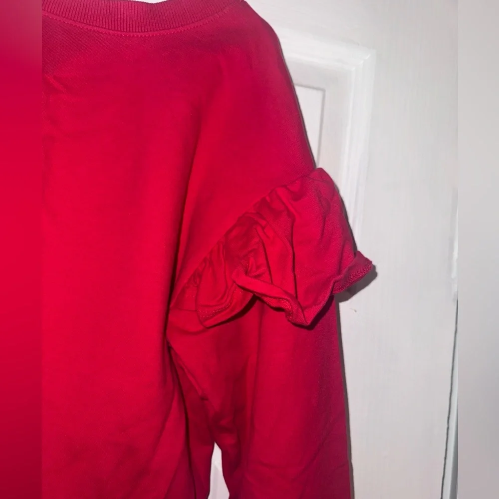 Hanna Andersson Girls Red Ruffle Sleeve Sweatshirt Top 140 Size 10